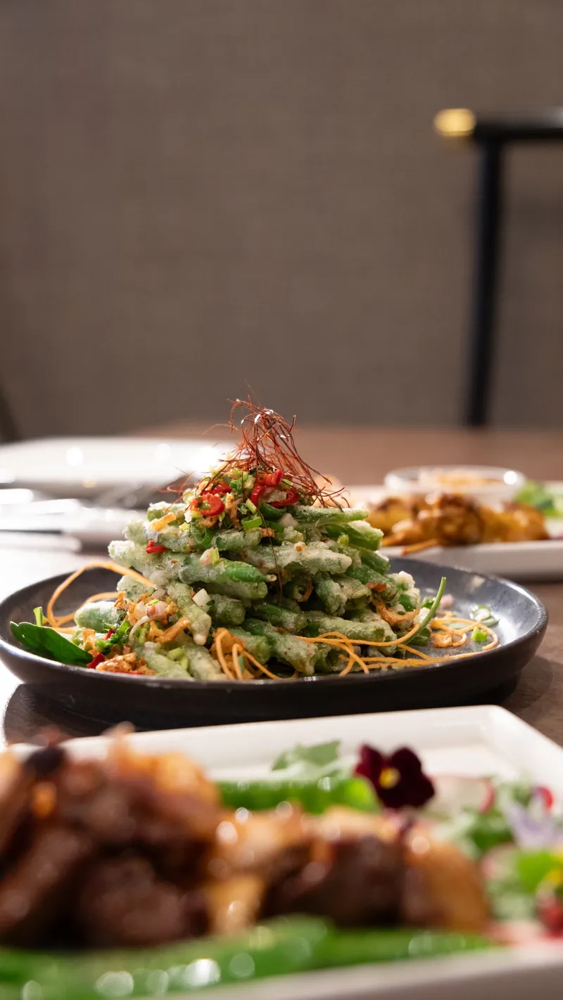 Tempura green beans with chilli, shot for a London restaurant menu